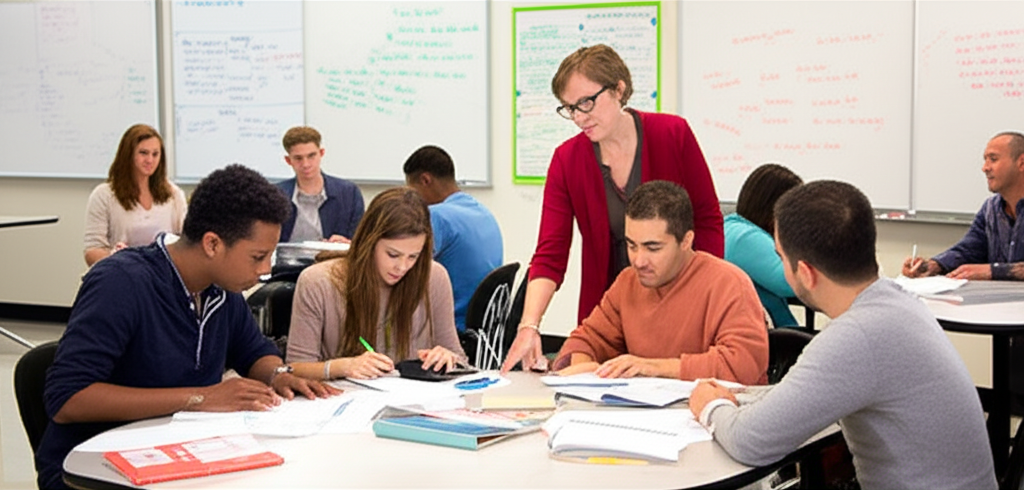 Students in a college remedial education classroom