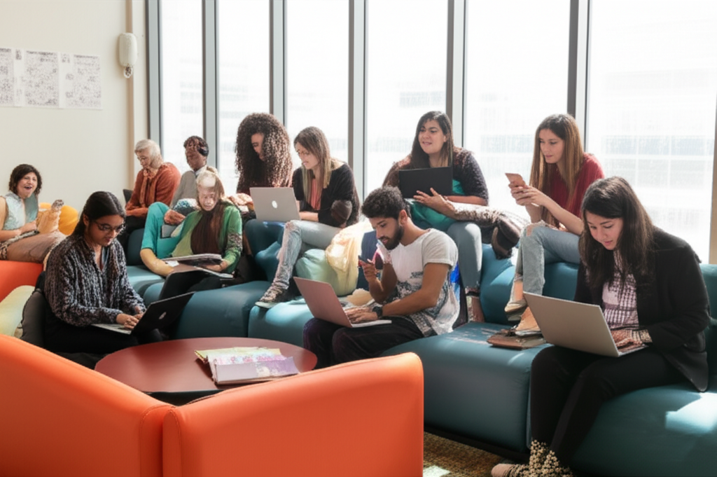 College students using social media on campus